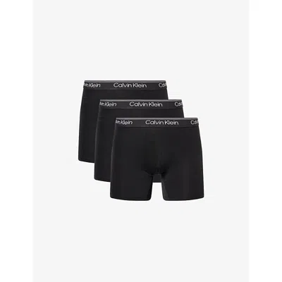 Calvin Klein Mens  Branded -waistband Pack Of Three Stretch-jersey Boxer Briefs In Black