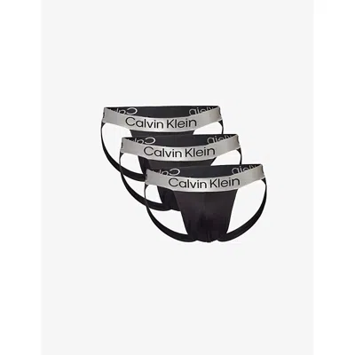 Calvin Klein Mens Black Black Black Brush Jock-strap Pack Of Three Stretch-woven Briefs