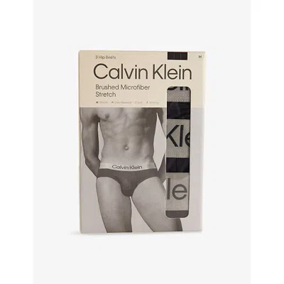 Calvin Klein Mens  Brushed Microfiber Logo-waist Pack Of Three Stretch-jersey Briefs In Black