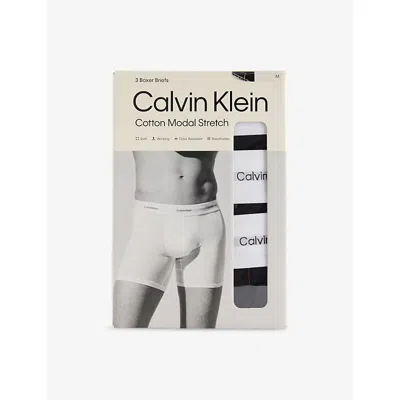 Calvin Klein Mens Black Black Black Logo-waistband Pack Of Three Stretch Modal And Cotton Briefs