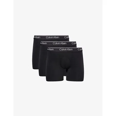 Calvin Klein Mens Microfiber Branded Pack Of Five Stretch-woven Boxer Briefs Black, Black, Black