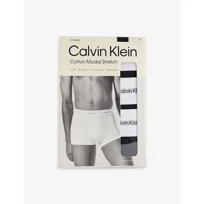 Calvin Klein Mens Black Black Black Soft Modal Logo-waist Pack Of Three Stretch-jersey Trunks