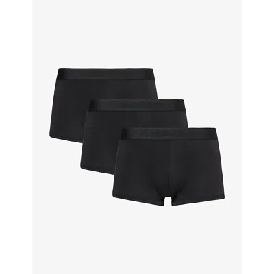 Calvin Klein Mens Black Branded-waistband Low-rise Pack Of Three Stretch-jersey Trunks