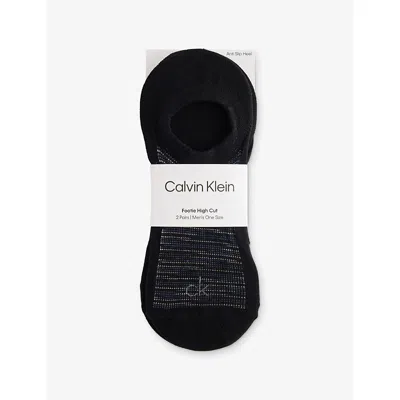 Calvin Klein Mens Footie High-cut Pack Pack Of Two Stretch-woven Socks Black