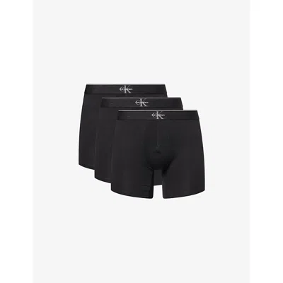 Calvin Klein Mens Black Graphic Monogram Pack Of Three Stretch-cotton Boxer Briefs Xl