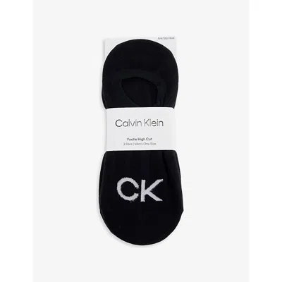Calvin Klein Mens Black Logo-print Anti-slip Pack Of Three Stretch-cotton Blend Socks