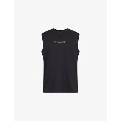 Calvin Klein Mens Black Pride Logo-print Crewneck Cotton T-shirt In Blue