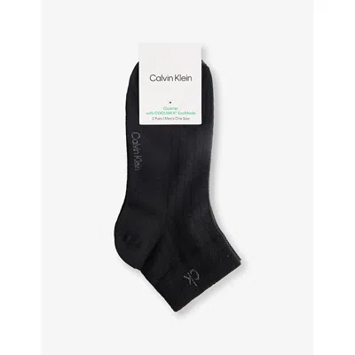 Calvin Klein Mens Quarter Brand-print Pack Of Two Stretch-cotton Blend Socks Black