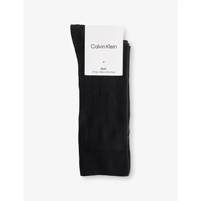 Calvin Klein Mens Ribbed Pack Of Two Stretch-cotton Blend Socks Black