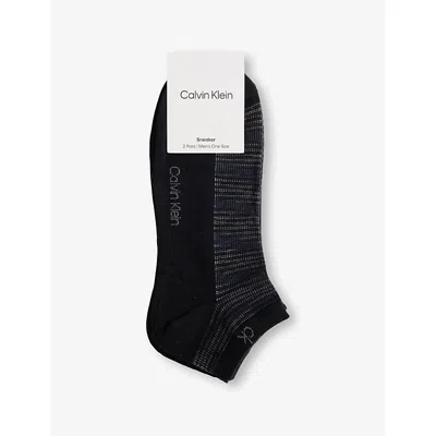 Calvin Klein Mens Black Sneaker Brand-print Pack Of Two Stretch-cotton Blend Socks