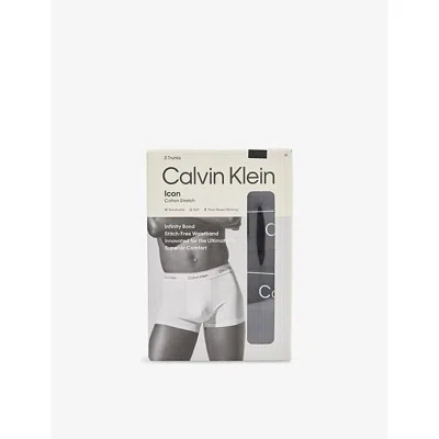 Calvin Klein Mens  Icon Logo-waistband Pack Of Three Stretch-cotton Trunks In Black W/ Black Wb