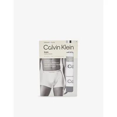 Calvin Klein Mens Icon Logo-waistband Pack Of Three Stretch-cotton Trunks Black White Gry Heathr