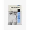 Calvin Klein Mens Blk Glacier Blue/dtm Wb Icon Logo-waistband Slim-fit Pack-of-three Stretch-cotton Boxers In Blue