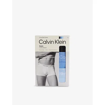 Calvin Klein Mens Blk Glacr Blu Bll Dtm Wb Icon Logo-waistband Pack Of Three Stretch-cotton Trunks