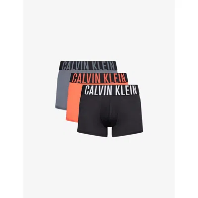 Calvin Klein Mens Blk,turb,vermillion Brw Intense Power Branded Pack Of Three Stretch-woven Trunks In Multi