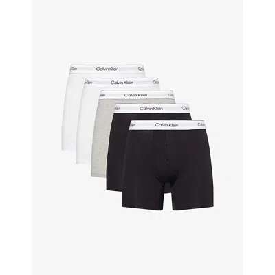 Calvin Klein Mens Blk/wht/blk/wht/grey Icon Pack Of Five Stretch-cotton Boxer Briefs