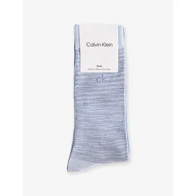 Calvin Klein Mens  Brand-print Pack Of Two Stretch-cotton Blend Socks In Blue