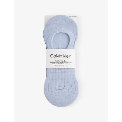 Calvin Klein Mens Footie High-cut Pack Pack Of Two Stretch-woven Sock Liners Blue Combo