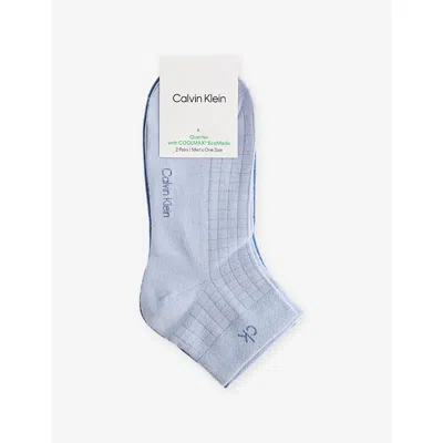 Calvin Klein Mens Quarter Brand-print Pack Of Two Stretch-cotton Blend Socks Blue Combo
