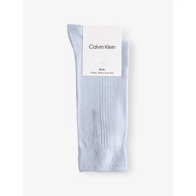 Calvin Klein Mens Ribbed Pack Of Two Stretch-cotton Blend Socks Blue Combo In White