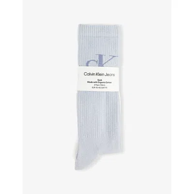 Calvin Klein Mens Blue/white Monogram Two-pack Cotton-blend Socks