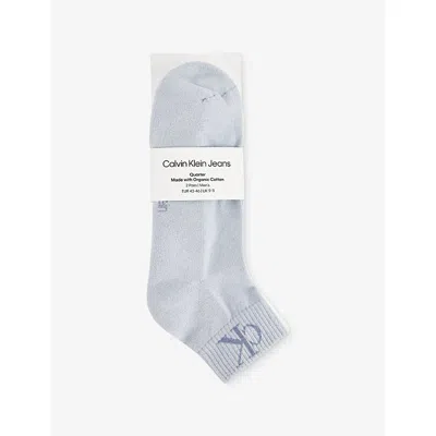 Calvin Klein Mens Blue/white Quarter Monogram Two-pack Cotton-blend Socks