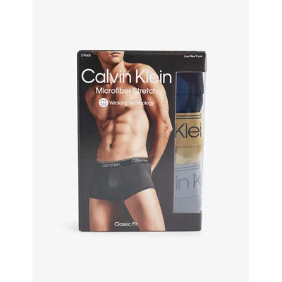 Calvin Klein Mens  Branded-waistband Pack Of Three Stretch-woven Trunks In Blk,olive,turbulence
