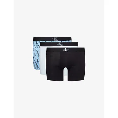 Calvin Klein Mens Multi Archive Logo-waistband Pack-of-three Stretch-cotton Boxer Briefs In Black
