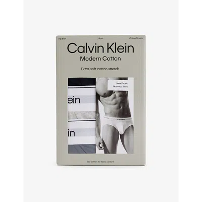 Calvin Klein Mens  Branded-waistband Pack Of Three Stretch-cotton Briefs In Blk,grey,turb