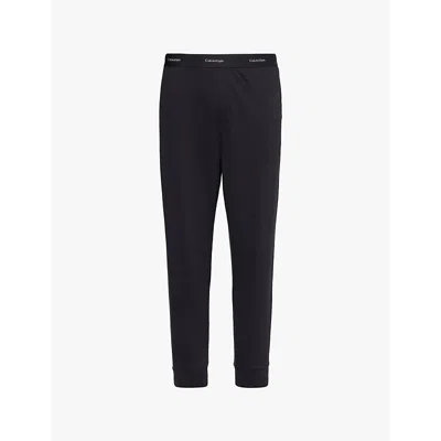 Calvin Klein Mens Black Branded-waistband Tapered-leg Relaxed-fit Cotton-blend Jogging Bottoms