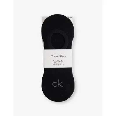 Calvin Klein Mens Black High-cut Stretch-cotton No-show Socks