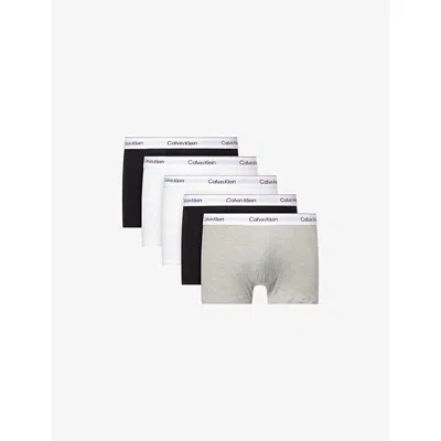 Calvin Klein Mens Blk Wht Blk Wht Grey Icon Logo-waist Pack Of Five Cotton-jersey Trunks In Brown