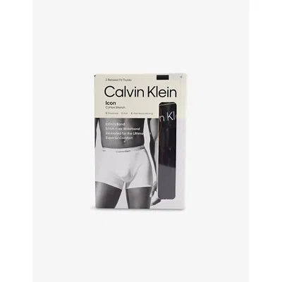 CALVIN KLEIN MENS ICON LOGO-WAISTBAND PACK OF THREE STRETCH-COTTON TRUNKS BLACK W/ BLACK WBS XL