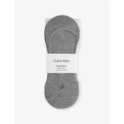 Calvin Klein Mens Grey Melange Logo No-show Stretch-cotton Socks In Gray