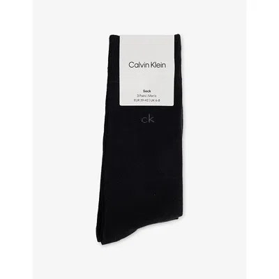 Calvin Klein Mens Black Logo Stretch-cotton Crew Socks Pack Of Three