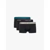 Calvin Klein Mens  Logo-waistband Pack-of-three Microfibre-stretch Trunks In B-blk,ash,mediterr Wbs