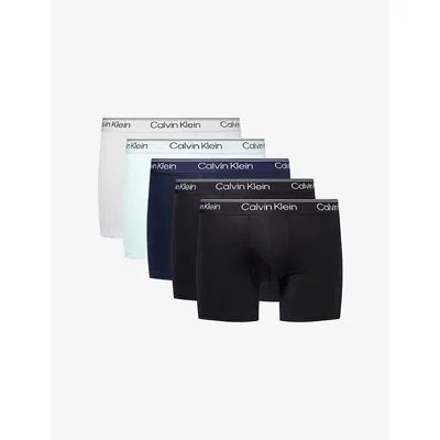 Calvin Klein Mens Multi Micro Logo-waistband Pack-of-five Stretch-jersey Boxer Briefs Xl
