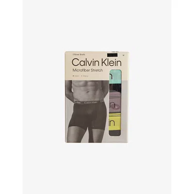 Calvin Klein Mens Microfiber Stretch Logo-waist Pack Of Three Stretch-jersey Briefs Bl Mauve Saharah In Purple