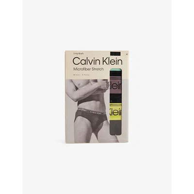 Calvin Klein Mens Microfiber Stretch Logo-waist Pack Of Three Stretch-jersey Briefs Bl Mauve Saharah In Purple