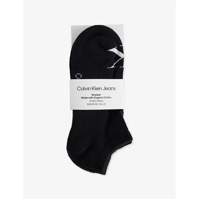 Calvin Klein Mens Black Monogram Stretch-cotton Trainer Socks Pack Of Two