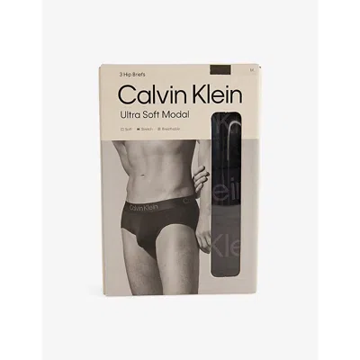 Calvin Klein Mens Soft Modal Logo-waistband Pack Of Three Stretch-jersey Briefs Black Black Black