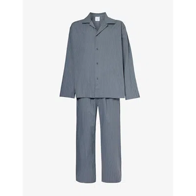 Calvin Klein Mens Steady Stripe Turbulence Striped Long-sleeve Cotton-poplin Pyjama Set