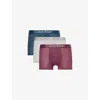 Calvin Klein Mens  Ultra Soft Modern Pack Of Three Stretch-jersey Trunks In G/heath,nvy Ston.wine