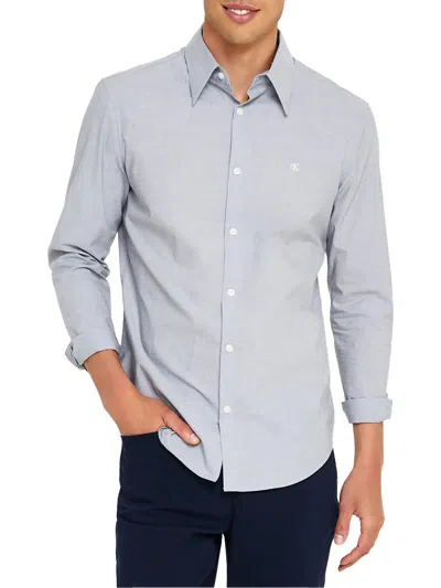 Calvin Klein Mens Chambray Woven Button-down Shirt In Grey