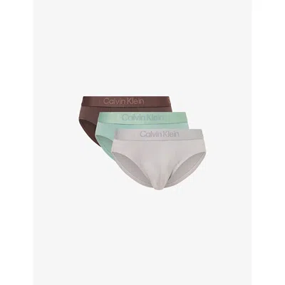Calvin Klein Mens Cl Taupe,pale,charm Ultra Soft Branded Pack Of Three Stretch-cotton Hip Briefs In Multi