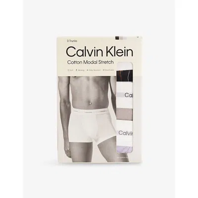 Calvin Klein Mens Cotton Modal Logo-waist Pack Of Three Stretch-cotton Briefs Black Ash Lilac Quartz In Multi