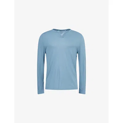 Calvin Klein Mens Deck Gray Crewneck Long-sleeve Jersey Henley Top In Blue