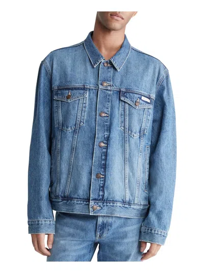 Calvin Klein Mens Denim Jean Trucker Jacket In Tinted Ck Stone