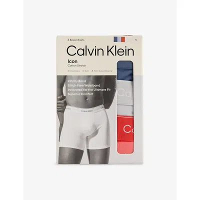Calvin Klein Mens Grey Saltwater Aqua Soft Modal Logo-waist Pack Of Three Stretch-jersey Trunks