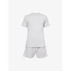 Calvin Klein Mens Harbor Mist/strip Mist Icon Short-sleeve Cotton Boxer Set In Gray